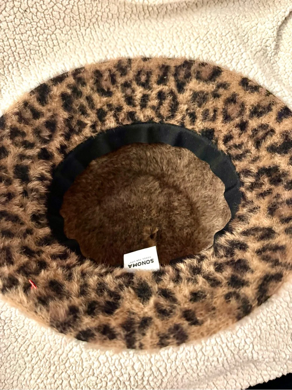 Fuzzy Leopard Print Bucket Hat Y2K Mob Wife Faux Fur Sonoma NWOT